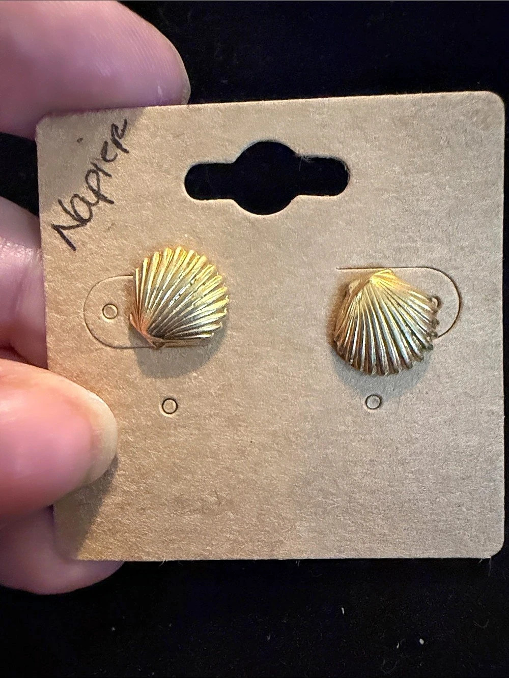 Napier Vintage Gold Tone Seashell Stud Earrings